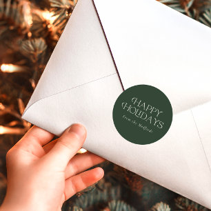 Simple Stylish Happy Holidays   Name   Green Classic Round Sticker
