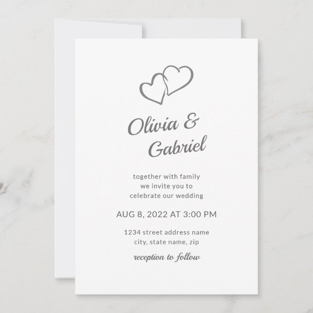 Simple Stylish Heart. Elegant script wedding Invitation (Front)