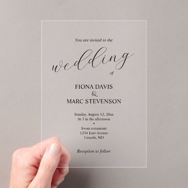 Simple stylish minimalistic calligraphy wedding  acrylic invitations (Insitu (Handheld))
