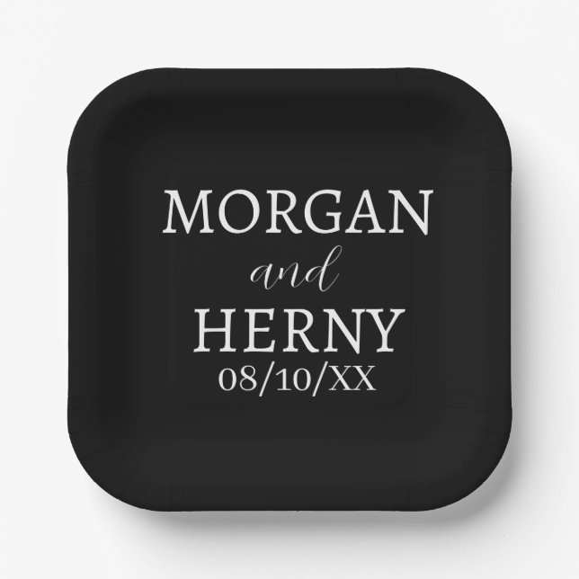 SIMPLE STYLISH MODERN CLASSIC WEDDING NAME PAPER PLATE (Front)