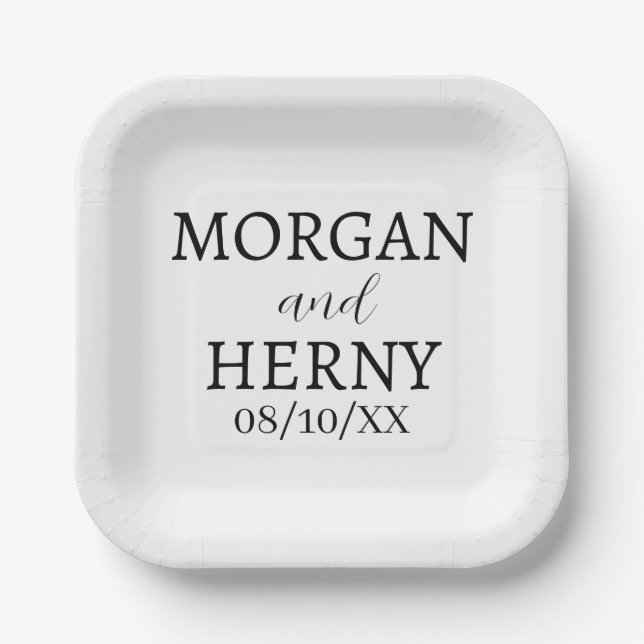 SIMPLE STYLISH MODERN CLASSIC WEDDING NAME PAPER PLATE (Front)