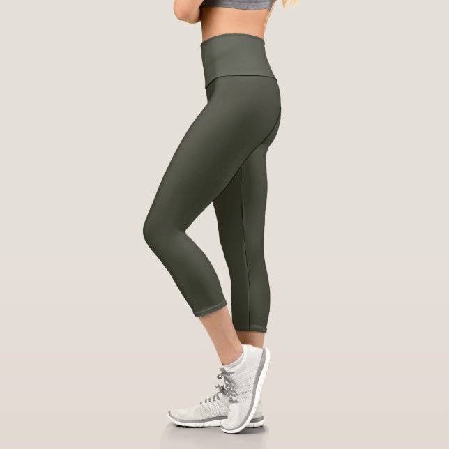 Simple Stylish Modern Minimal Monogram Dark Green  Capri Leggings (Left)