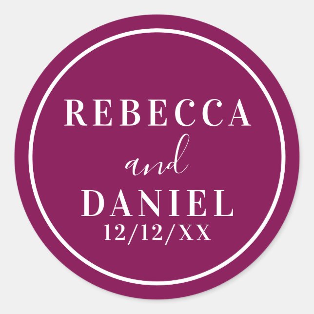 Simple Stylish Modern Minimal Monogram Wedding  Classic Round Sticker (Front)