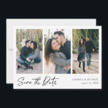 Simple Stylish Modern Multi Photo Collage Wedding Save The Date<br><div class="desc">This simple, stylish modern three photo wedding save the date flat card template features your photos and a 'Save the Date' message in a unique script that we first wrote by hand and then adapted for use here. This element of the design is an image and can't be altered. But...</div>