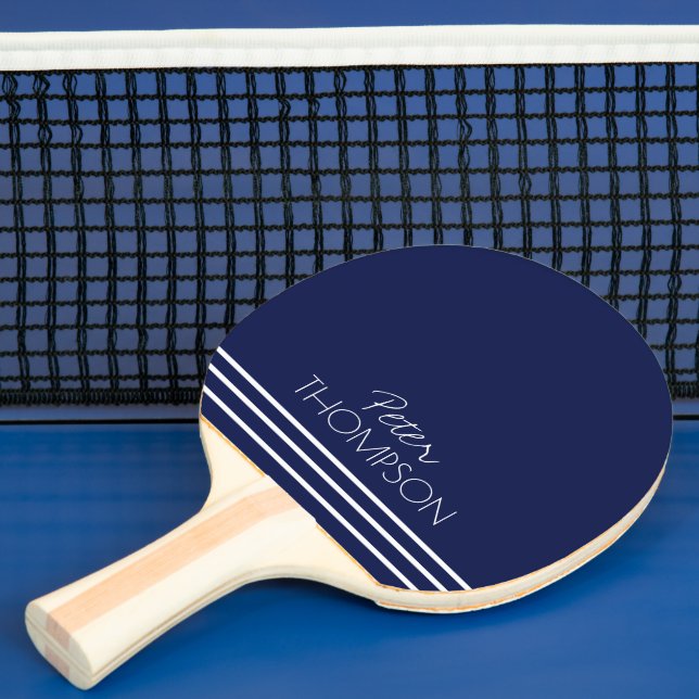 Simple Stylish Modern Name on dark-blue Ping Pong Paddle (Insitu)