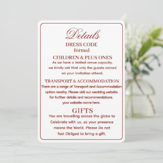 SIMPLE STYLISH MODERN PERSONALIZED WEDDING DETAILS INVITATION