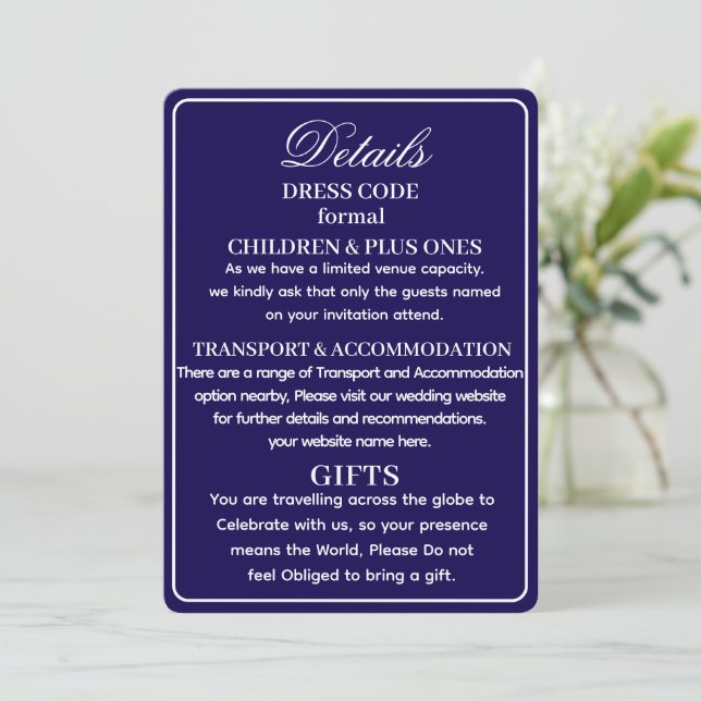 SIMPLE STYLISH MODERN PERSONALIZED WEDDING DETAILS INVITATION (Standing Front)