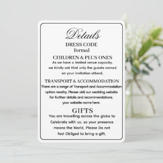SIMPLE STYLISH MODERN PERSONALIZED WEDDING DETAILS INVITATION