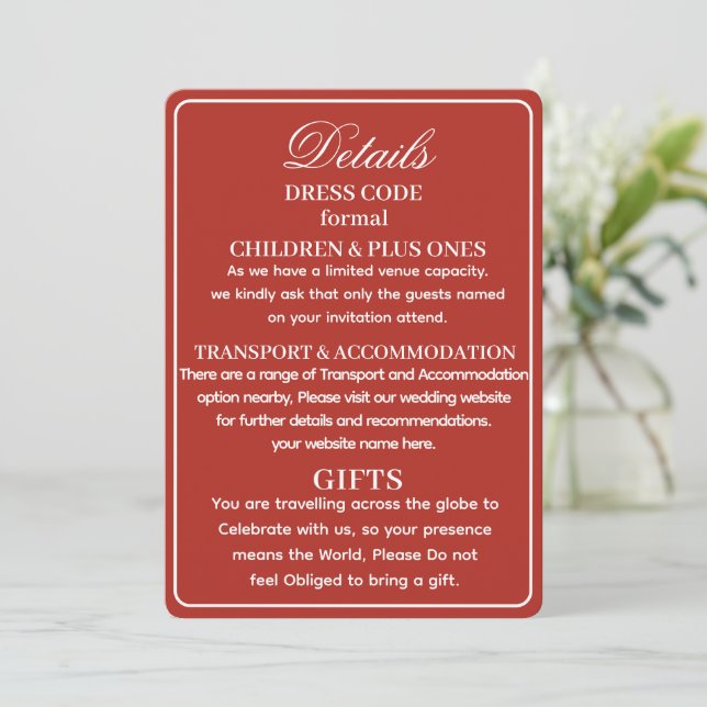 SIMPLE STYLISH MODERN PERSONALIZED WEDDING DETAILS INVITATION (Standing Front)