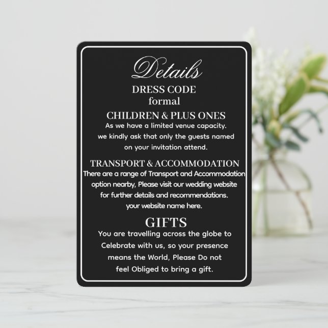SIMPLE STYLISH MODERN PERSONALIZED WEDDING DETAILS INVITATION (Standing Front)