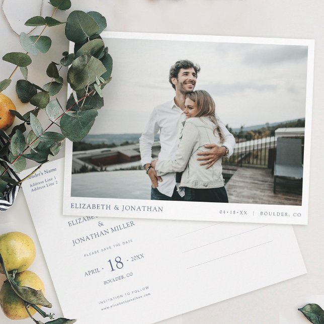 Simple Stylish Modern Photo Wedding Save the Date  Invitation Postcard (Creator Uploaded)