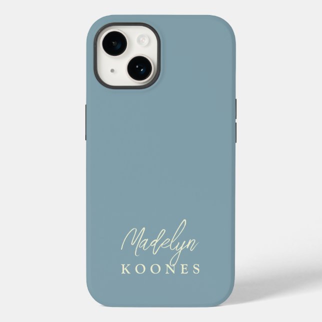 Simple Stylish Modern Script Name Dusty Blue Case-Mate iPhone Case (Back)