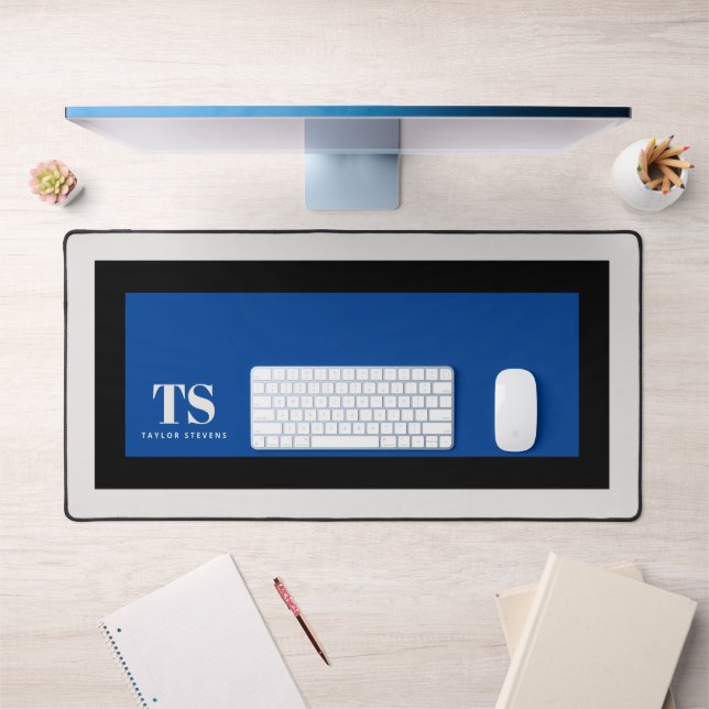 Simple Stylish Monogram Blue Colour Block  Desk Mat (Office 1)