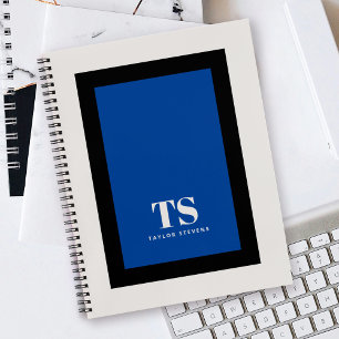 Simple Stylish Monogram Colour Block Blue Notebook