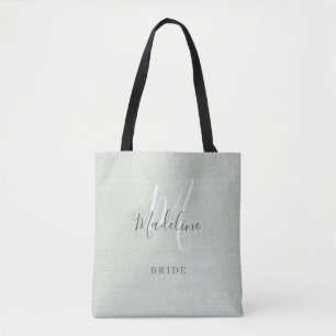 Simple Stylish Monogram Sage Green Chic Bride Name Tote Bag