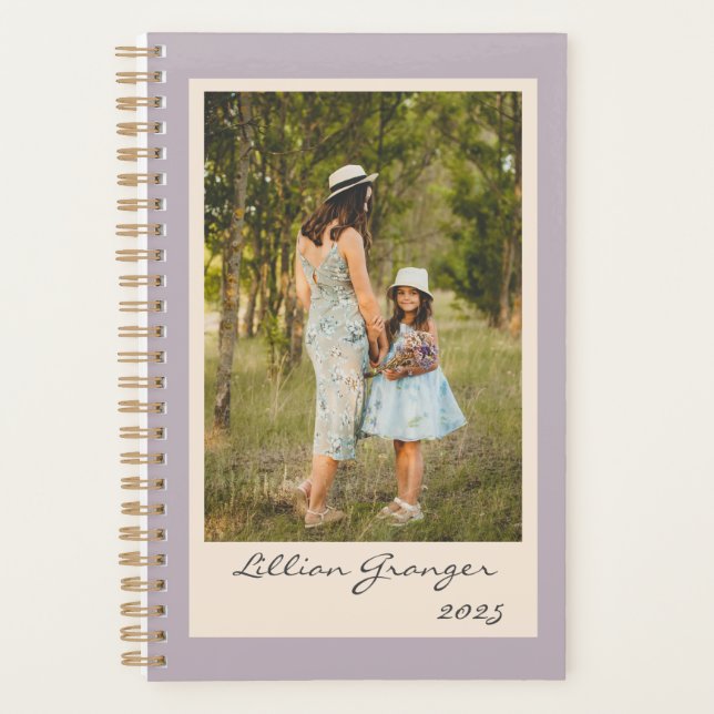 Simple Stylish Muted Lilac Personalized Photo 2025 Planner (Front)