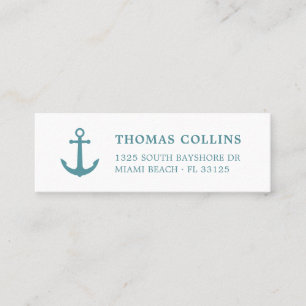 Simple Stylish Nautical Anchor Deep Aqua   Mini Business Card