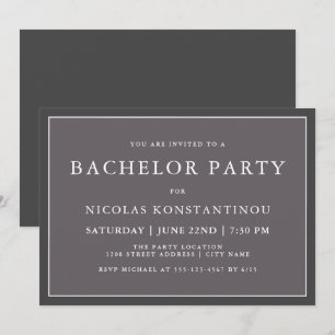 Simple Stylish Neutral Dark Grey Bachelor Party Invitation