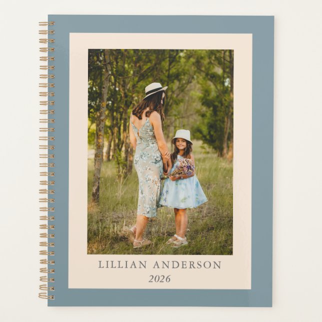 Simple Stylish Personalized Photo Blue Planner (Front)
