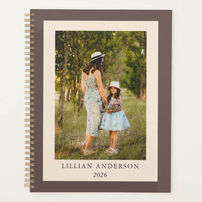 Simple Stylish Personalized Photo Boho Brown Planner (Front)