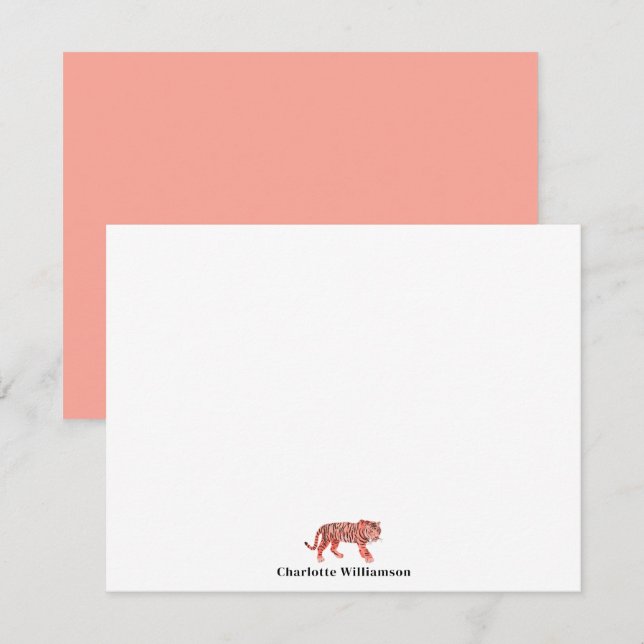 Simple Stylish Personalized Stationery Pink Tiger Card (Front/Back)
