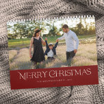 Simple Stylish Photo Christmas Floral Back Calendar<br><div class="desc">This simple, stylish photo calendar features elegant typography reading, "Merry Christmas" in ivory over a custom colour background (shown in dark red). A text template is included for easy personalization. The back contains a hand drawn floral pattern in traditional Christmas colours of deep green, red, and ivory over a sand...</div>