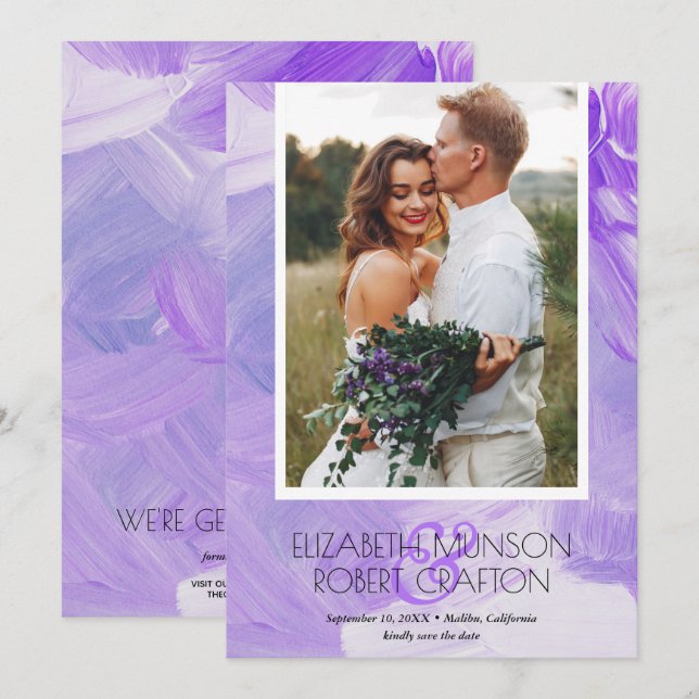 Simple Stylish Photo Wedding Purple Save The Date (Front/Back)