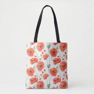 Simple Stylish Poppy Flowers Watercolor Pattern  Tote Bag