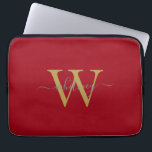 Simple Stylish Red Monogram Name & Initial Laptop Sleeve<br><div class="desc">Simple Monogram Red Name & Initial Monochrome</div>