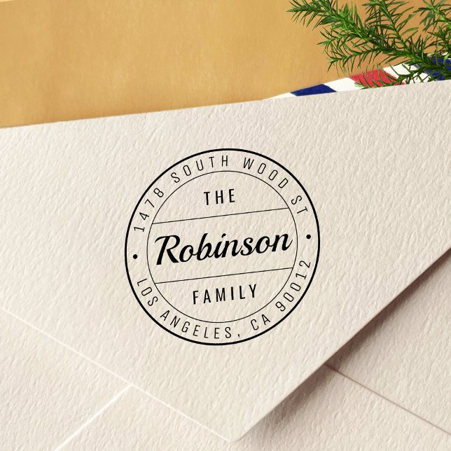 Simple Stylish Round Family Name Return Address Self-inking Stamp (Creator Uploaded)
