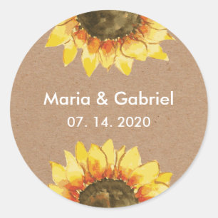 Simple stylish Rustic sunflower. Personalized Classic Round Sticker