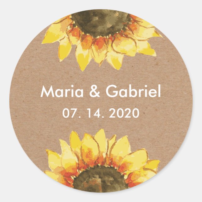Simple stylish Rustic sunflower. Personalized Classic Round Sticker (Front)