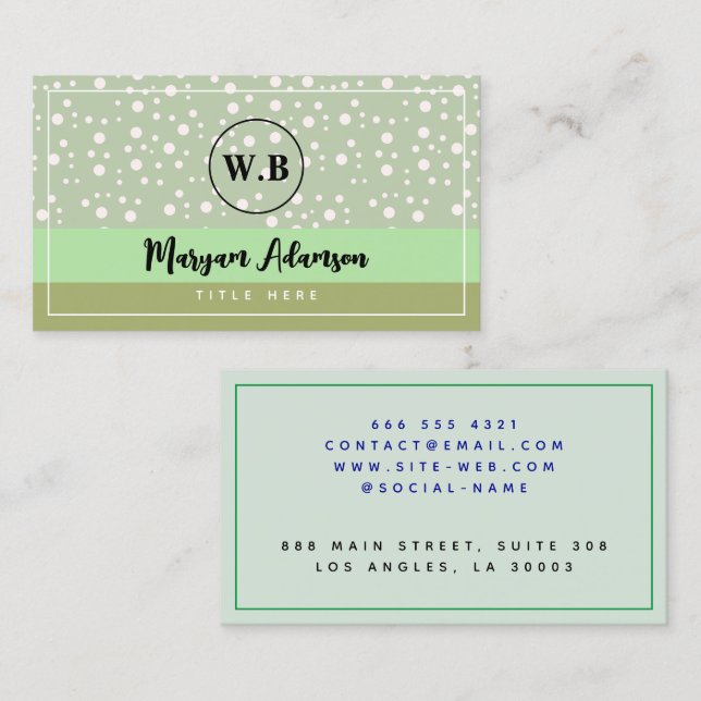Simple & Stylish Sage Green Colours, Calm Monogram Calling Card (Front/Back)