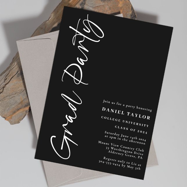 Simple Stylish Script Black White Graduation Party Invitation (Creator Uploaded)
