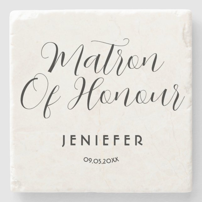 Simple Stylish Script Bridesmaid Personalized Name Stone Coaster (Front)