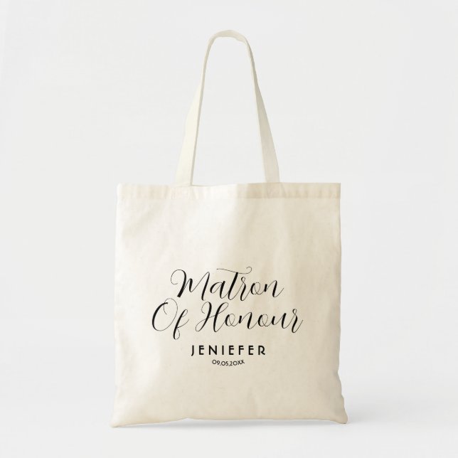 Simple Stylish Script Bridesmaid Personalized Name Tote Bag (Front)