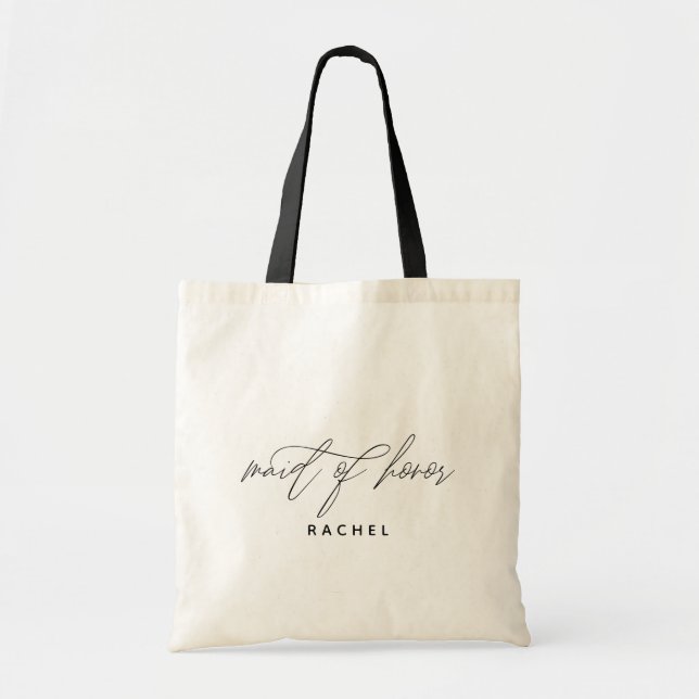 Simple Stylish Script Bridesmaid Personalized Name Tote Bag (Front)