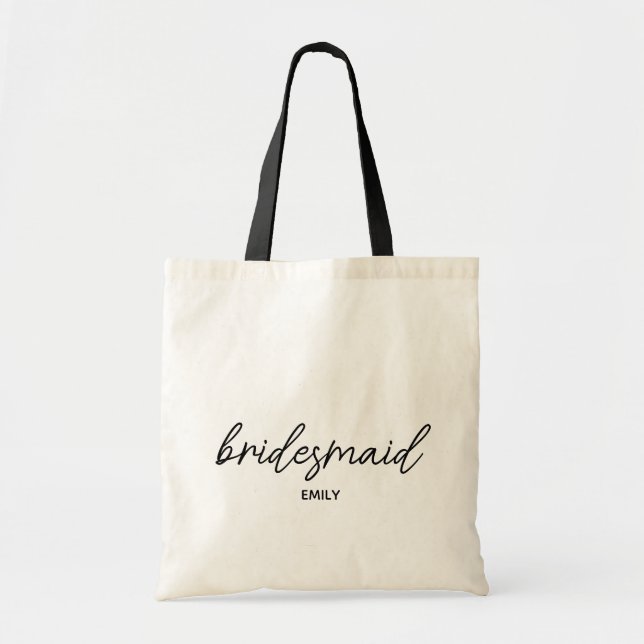 Simple Stylish Script Bridesmaid Personalized Name Tote Bag (Front)
