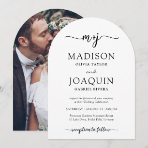 Simple Stylish Script Initials & Photo Wedding Invitation