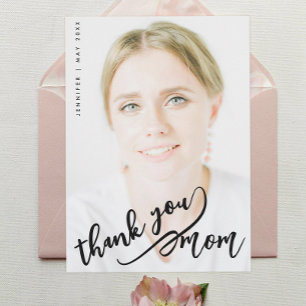 Simple Stylish Thank You Mom Black Script Photo Card