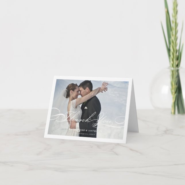 Simple Stylish Thank You Script Wedding Photo Card (Front)