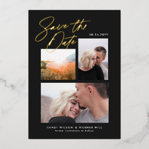 Simple & Stylish Three Photo Save the Date Foil 