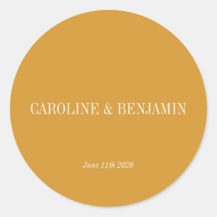 Simple Stylish Typography Elegant Ochre Wedding  Classic Round Sticker