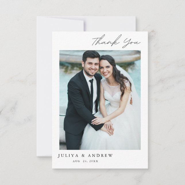 Simple stylish wedding photo Thank You Card (Front)
