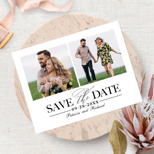 Simple Stylish Wedding Save The  Date 2 Photo Postcard