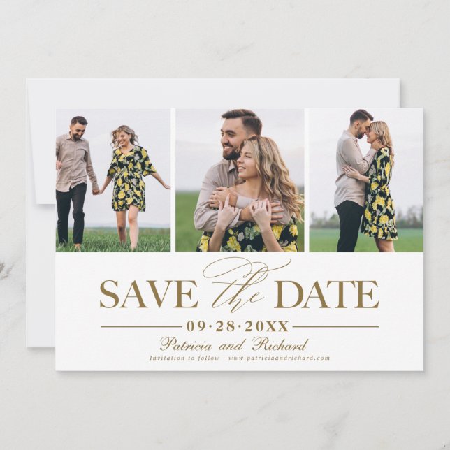 Simple Stylish Wedding Save The  Date 3 Photo Invitation (Front)