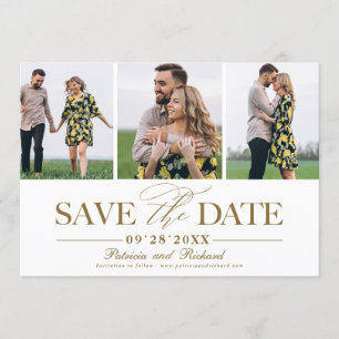 Simple Stylish Wedding Save The  Date 3 Photo Invitation