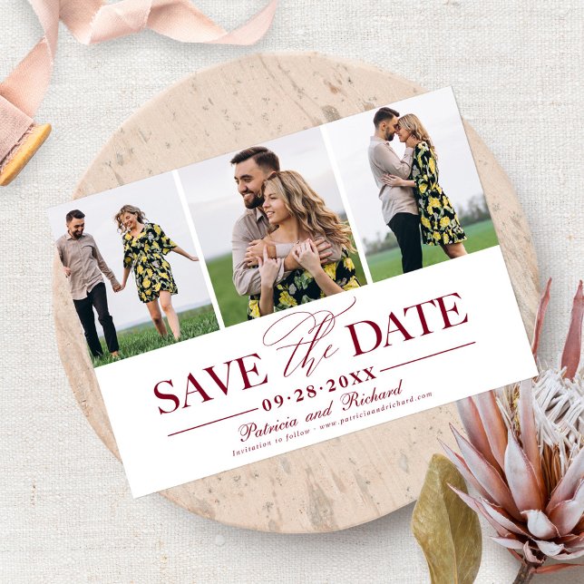 Simple Stylish Wedding Save The  Date 3 Photo Invitation (Creator Uploaded)