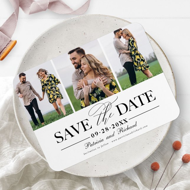 Simple Stylish Wedding Save The  Date 3 Photo Magnet (Creator Uploaded)