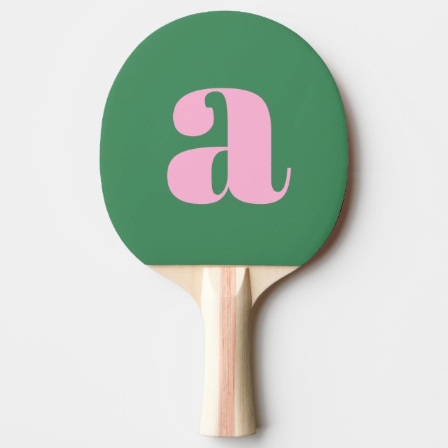 Simple Summer Pink Green Retro Monogram Initial Ping Pong Paddle (Front)